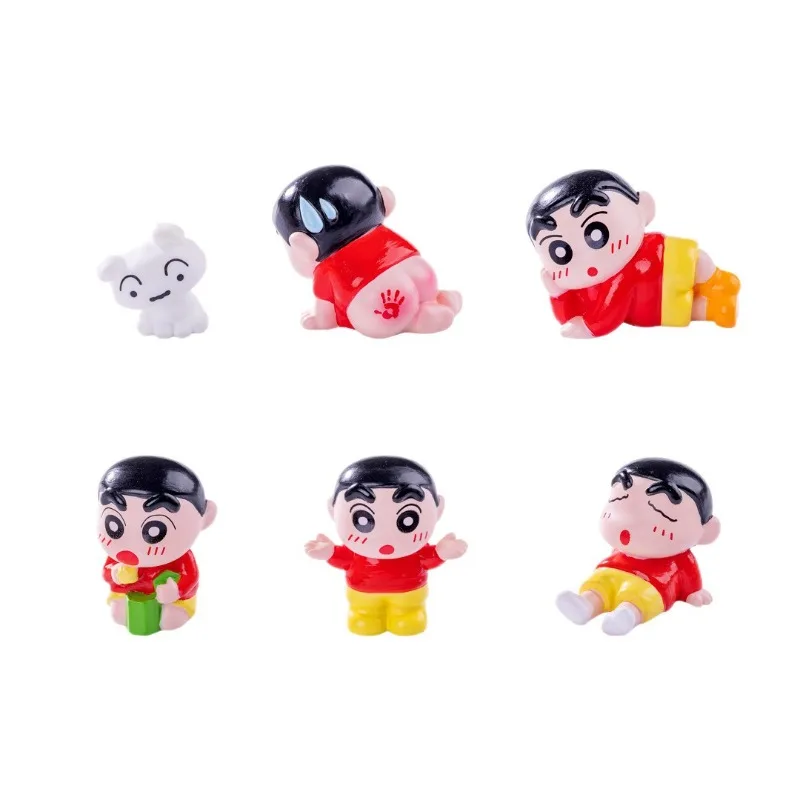 

6PCS Hot Kawaii Shinchan Series Doll Resin Toy Cartoon Character Creativity Exquisite DIY Car Desktop Toy Boys and Girls Gifts