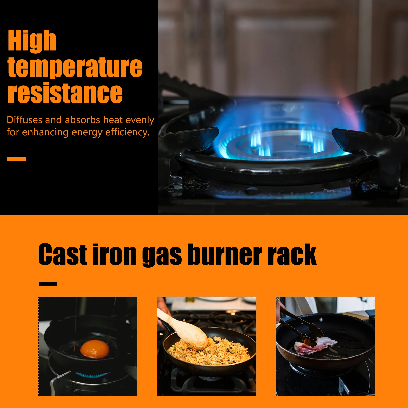 

1pc Square Gas Stove Bracket Kitchen Hob Stand Anti Slip Pan Support Rack Cooker Wok Holder Durable Material Easy Clean