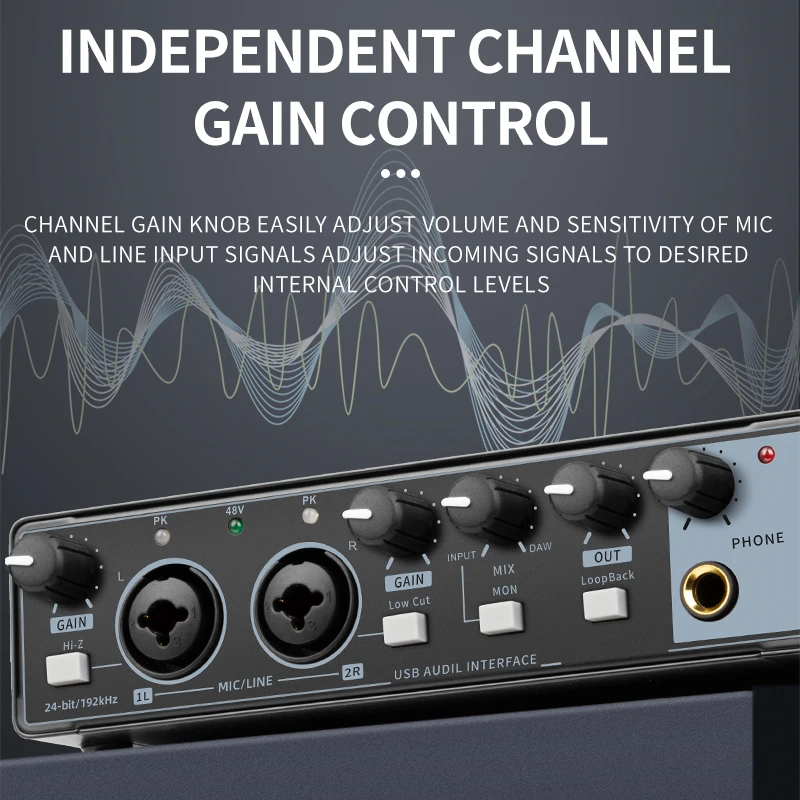 Audio Interface Microphone Sound Card Mixing Console 48V Phantom Power Studio Recording Microphone Electric Guitar Sound Mixer