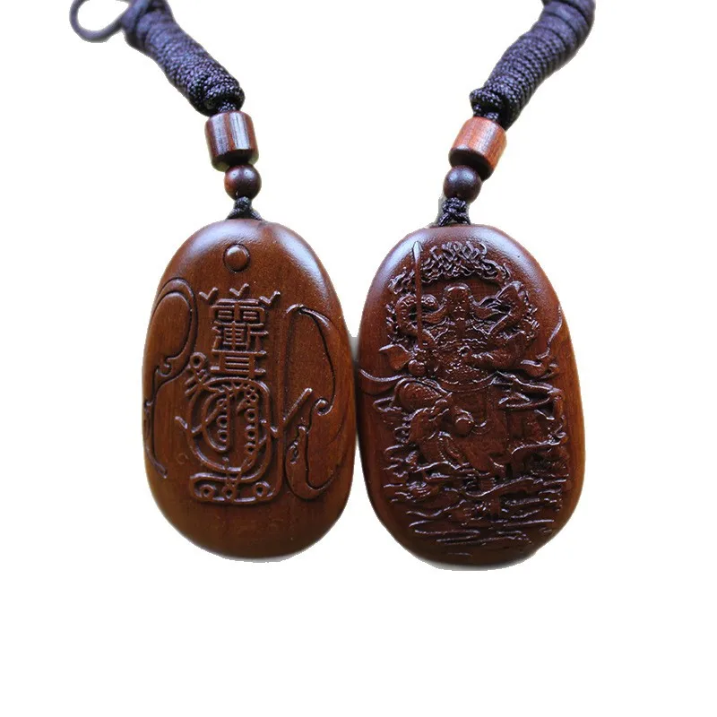 Traditional Chinese Thunder Struck Jujube Wood Double Sided Carved Xuanwu Emperor Pendant Lucky Blessing Amulet Handcrafted Fort 5