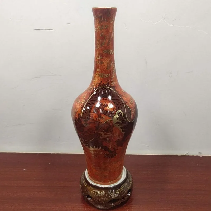 Jingdezhen ceramic enamel color red dragon pattern new Chinese antique vase Chinese living room decoration ornament Bogu frame