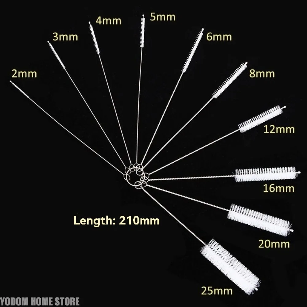 10Pcs/set Flexible Household Nylon Pipe Cleaning Brush Long Test Tube Bottle Straw Washing Cleaner Bristle Kitchen Tool