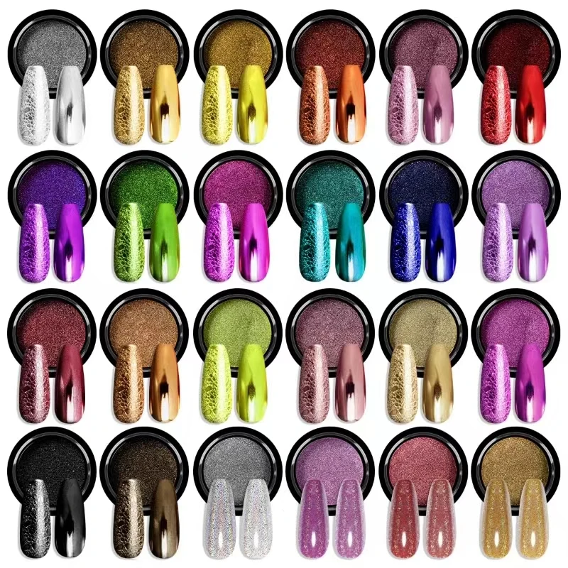 24-Color Color Plating Magic Mirror Nail Powder Set for DIY Nail Art, Artistic Nail Charm, Nail Tools, Nail Decorations