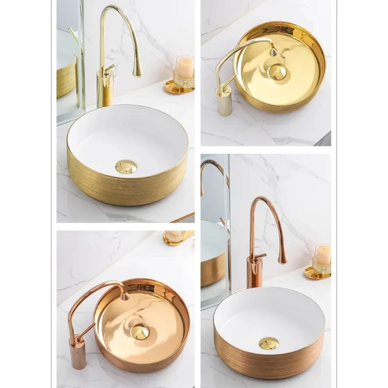 Ceramic counter basin wash small size rose gold round art basin characteristic hotel homestay