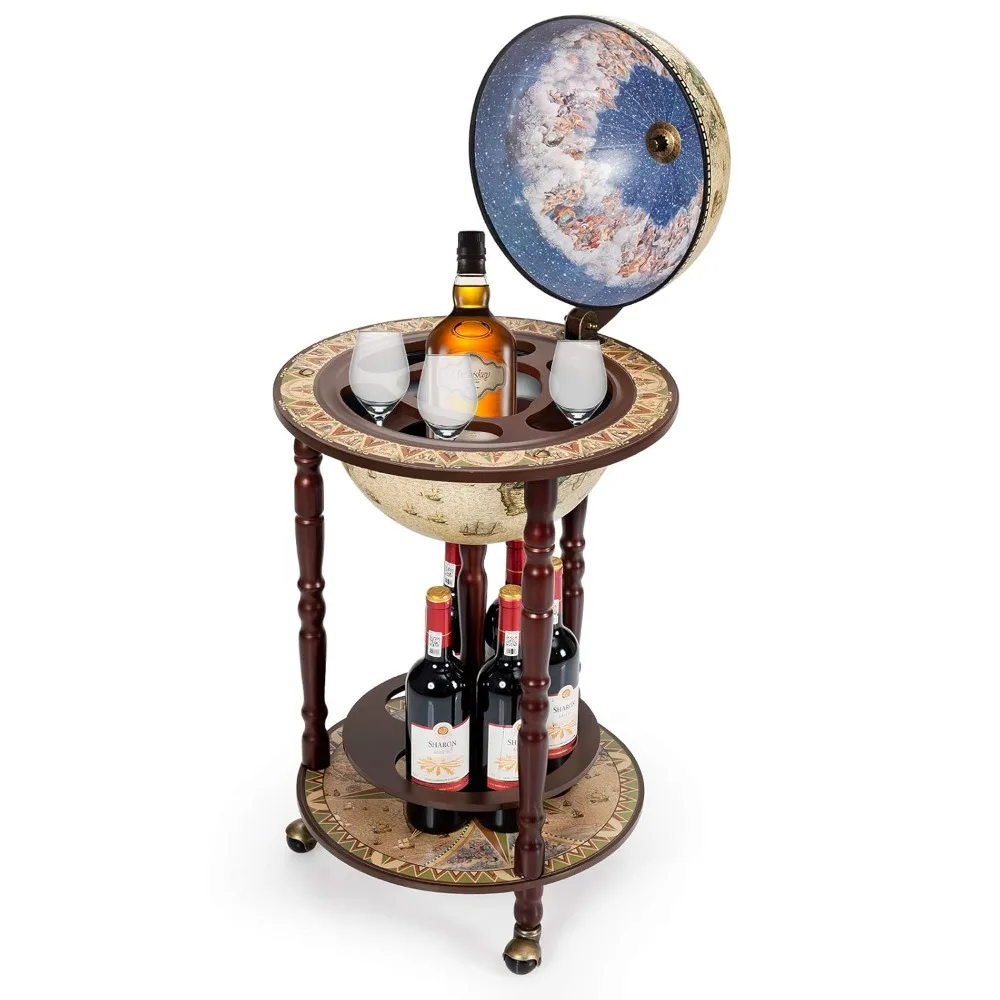 

Globe Bar Counter, 17.5-inch Globe Bar Counter and Wine Cabinet, with Wheels, Bottom Shelf, Ancient World Map, Customizable