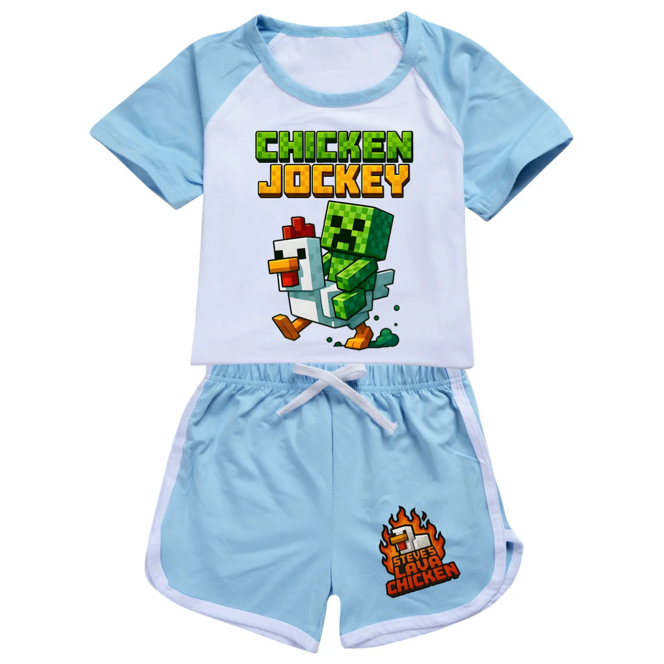 Summer Chicken Jockey Kid Pajamas 2 Pcs Children Suit Top Tees Shorts Set Clothing Boy Toddler Steve's Lava Chicken Pajamas Sets