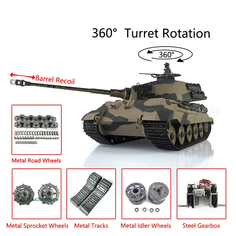 HENG LONG 1/16 7.0 Customized King Tiger RC Tank 3888A Barrel Recoil Metal Tracks Wheels Tiger II Steel Gearbox Bearing TH19745