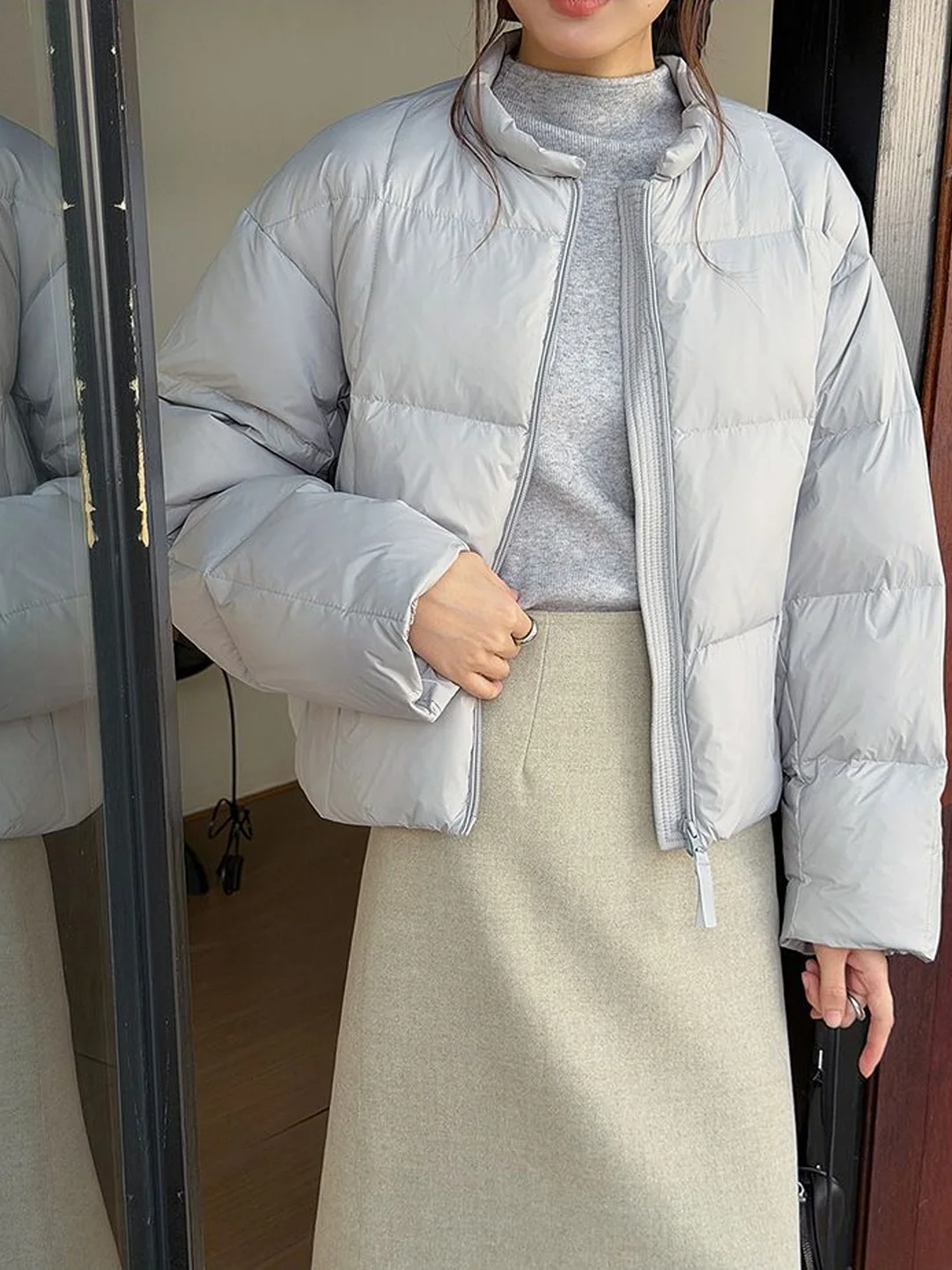 

Корейская зимняя женская куртка с круглым вырезом и молнией, из хлопка, универсальная, модная, теплая верхняя одежда с длинными рукавами