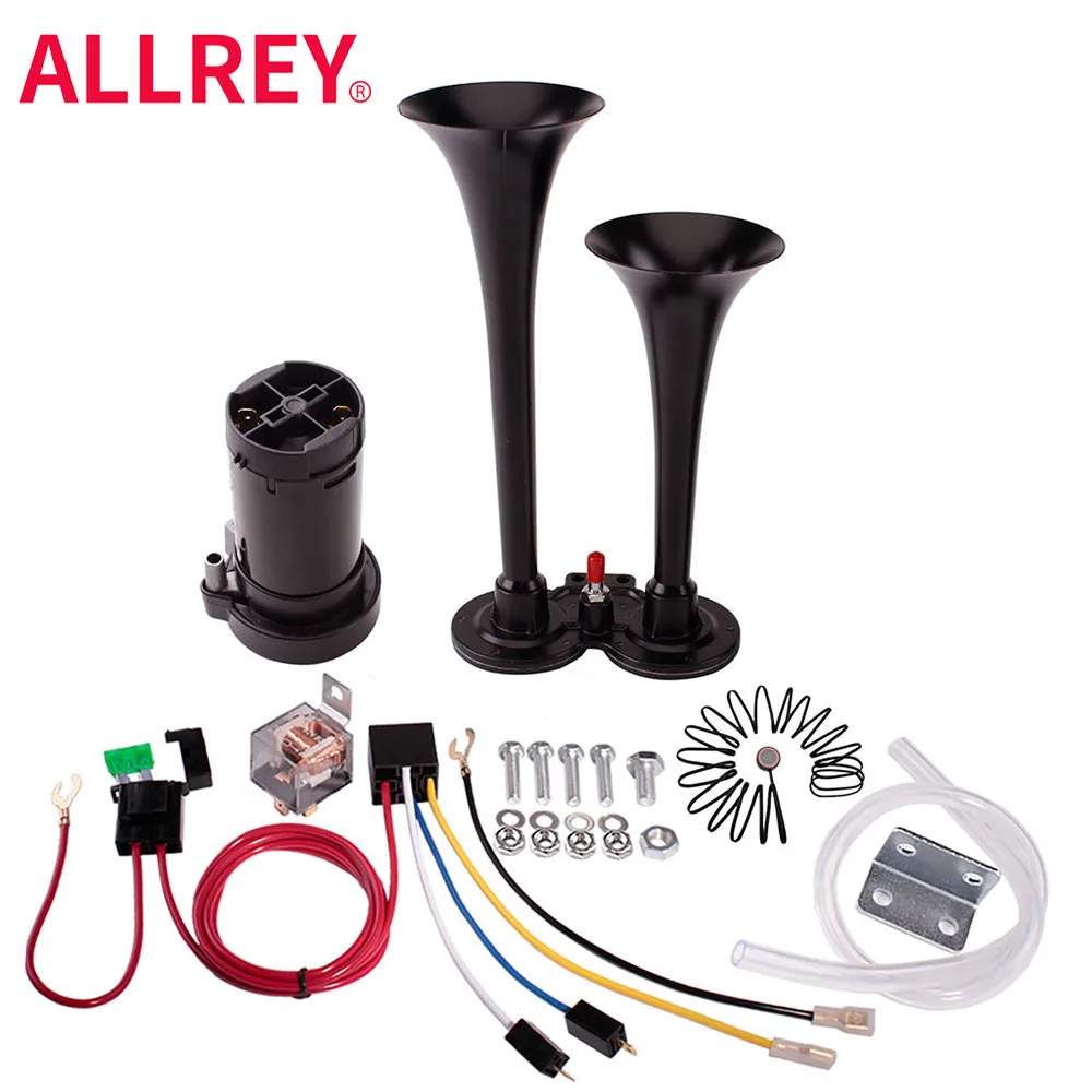 ALLREY Universal Car Horn 12V 150db Chrome Zinc Super Loud Dual Tone Car Air Horn with Compressor Wire Harness Button Truck Horn