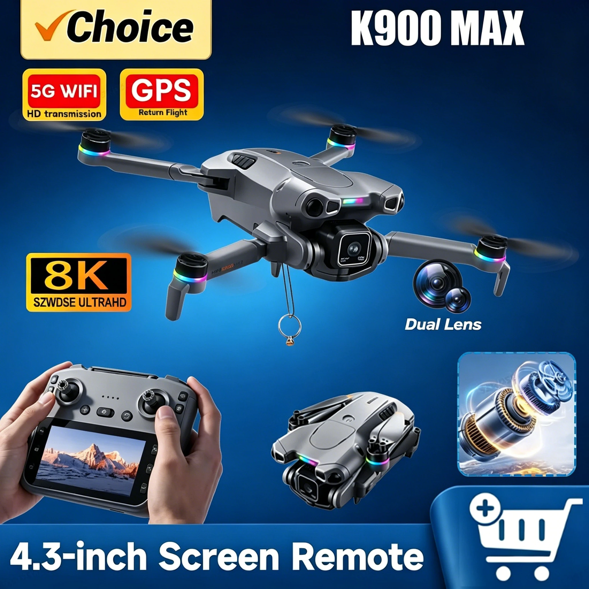 

K900 Drone with 4K Dual Cameras 4.3-inch Screen Brushless Drone WiFi Professional Aerial Photography Mini Drones RC Quadcopter