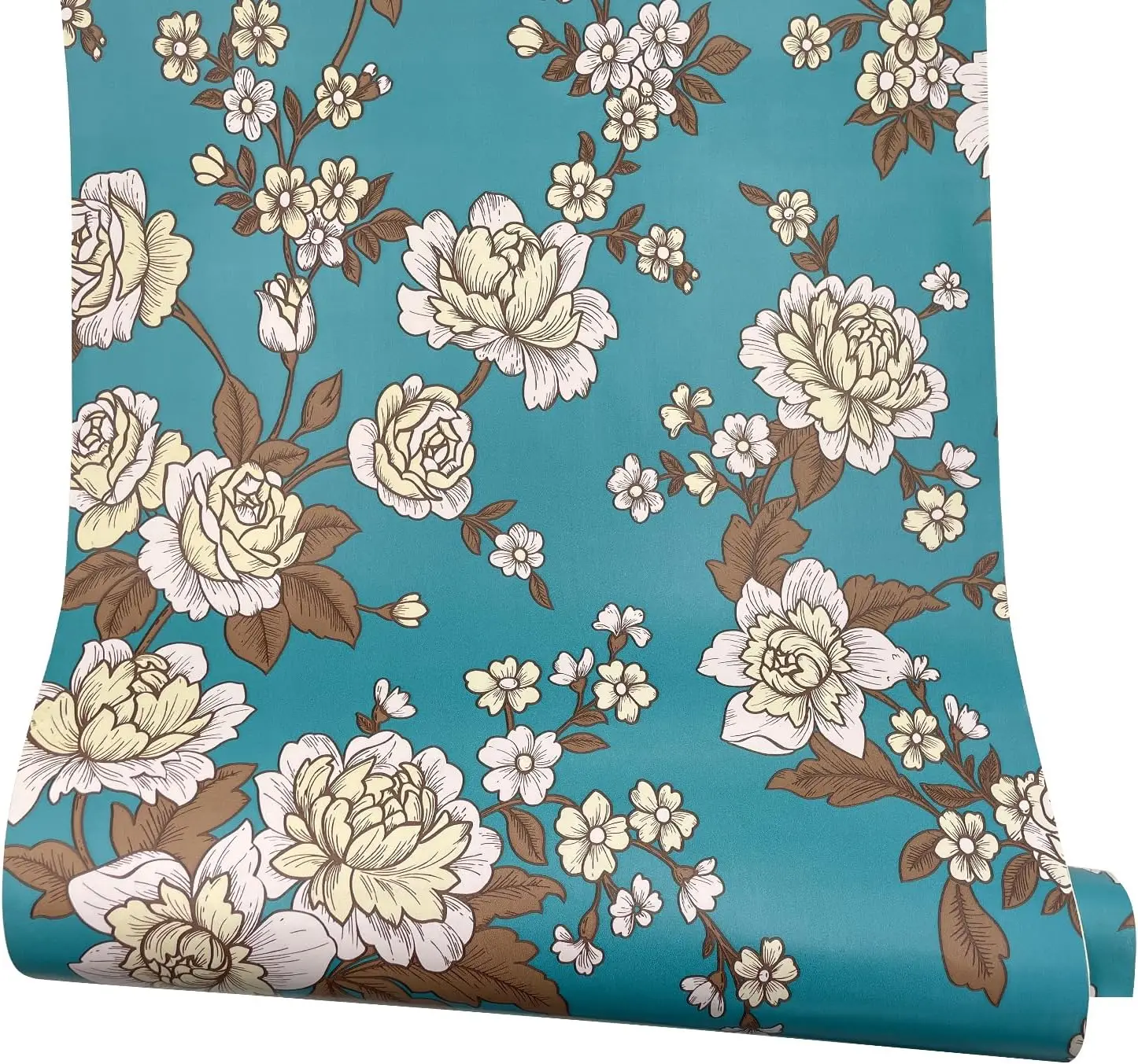 Vintage Floral Peel and Stick Wallpaper Retro Blue Self Adhesive Wallpaper Removable Contact Paper for  Dresser Drawer Cabinet