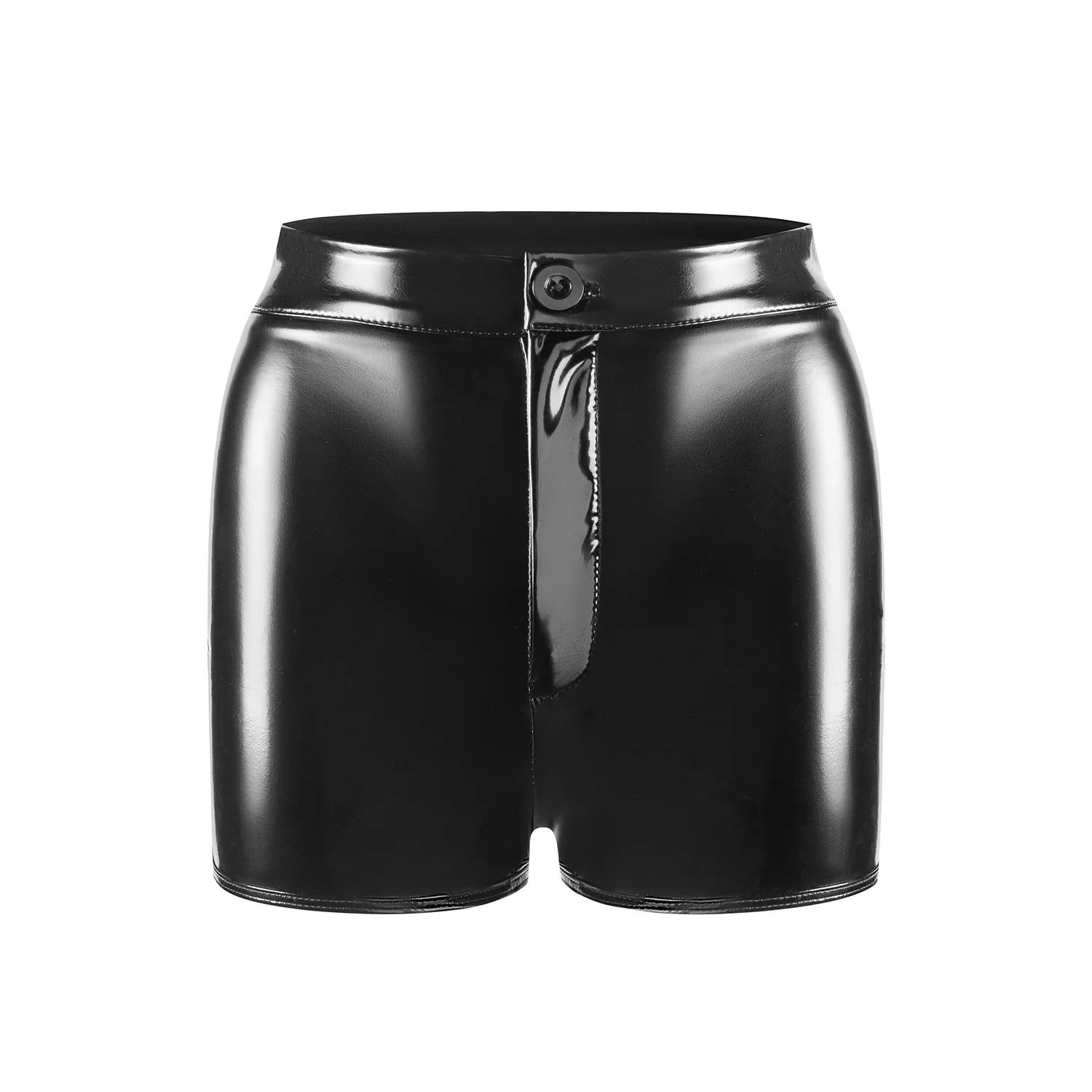 Fashion Women's High Waist Short Pant Glossy Wet Look PU Leather Hot Pants Tight Female Shiny Sexy Shorts Dance Stage Club Wear