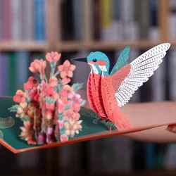 Carte de vministériels x en forme de colibri pop-up 3D, avec enveloppe, cadeau fait main, pour fête des mères, pour femme