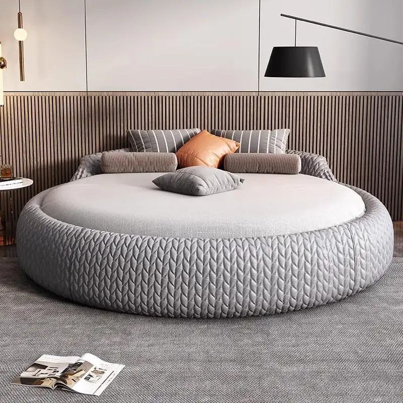 Waterproof cat claw technology cloth round bed  modern simple master bedroom wedding bed hotel couple cama de casal furniture
