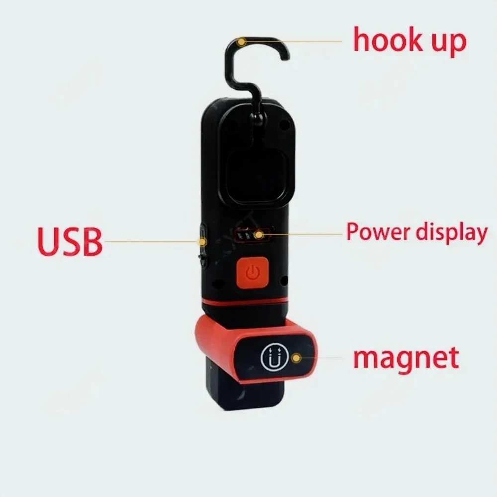 Luz de trabajo LED COB magnética, linterna de carga USB, luz de inspección, linterna práctica, linterna portátil con gancho, Ban