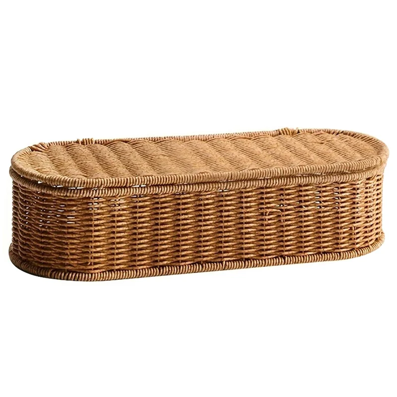 ABGR-Cesta de armazenamento de imitação de rattan boêmio, caixa de armazenamento tecida, estrutura de talheres à prova de poeira