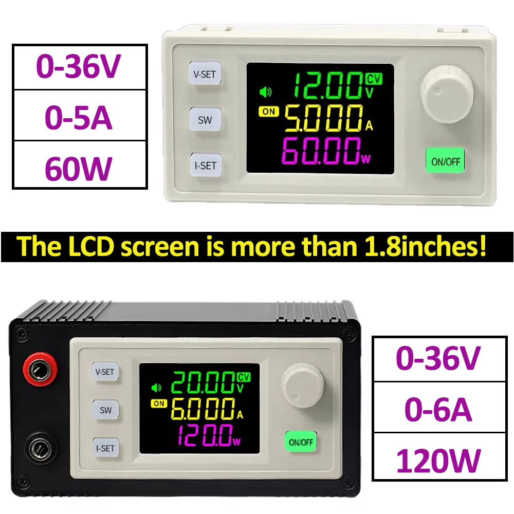 60W/120W CNC DC Buck Boost Converter Kolorowy ekran Regulowany regulator napięcia i prądu Zasilacz obniżający stałą moc