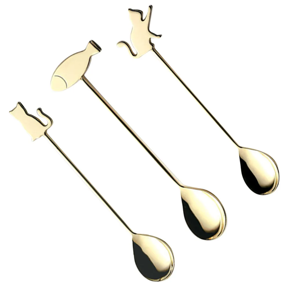 3Pcs Ice Cream Spoon For For Coffee Cat Stainless Steel Fish Set Elegant Multi Purpose Home Restaurant Hotel