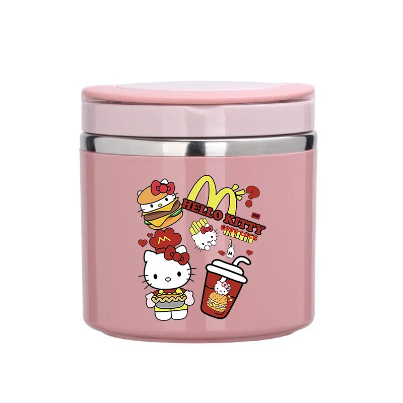 630ml HelloKitty Food Thermal Jar Insulated Soup Cup Stainless Steel Cup Lunch Box with Handle Portable Sealed Bento Box Gift