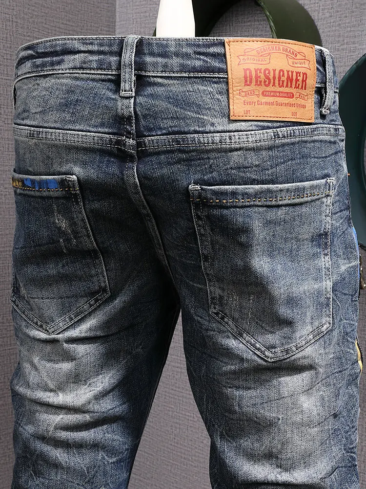 

2026 New American Style Retro Jeans for Men with Piercing Tide Brand High end Fashion Embroidery Slimming Small Foot Long Pants