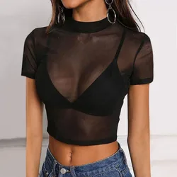 T-Shirt a maniche corte per donna estate comode top See-Through Mesh Clubwear top camicetta camicetta da donna maglietta Sexy