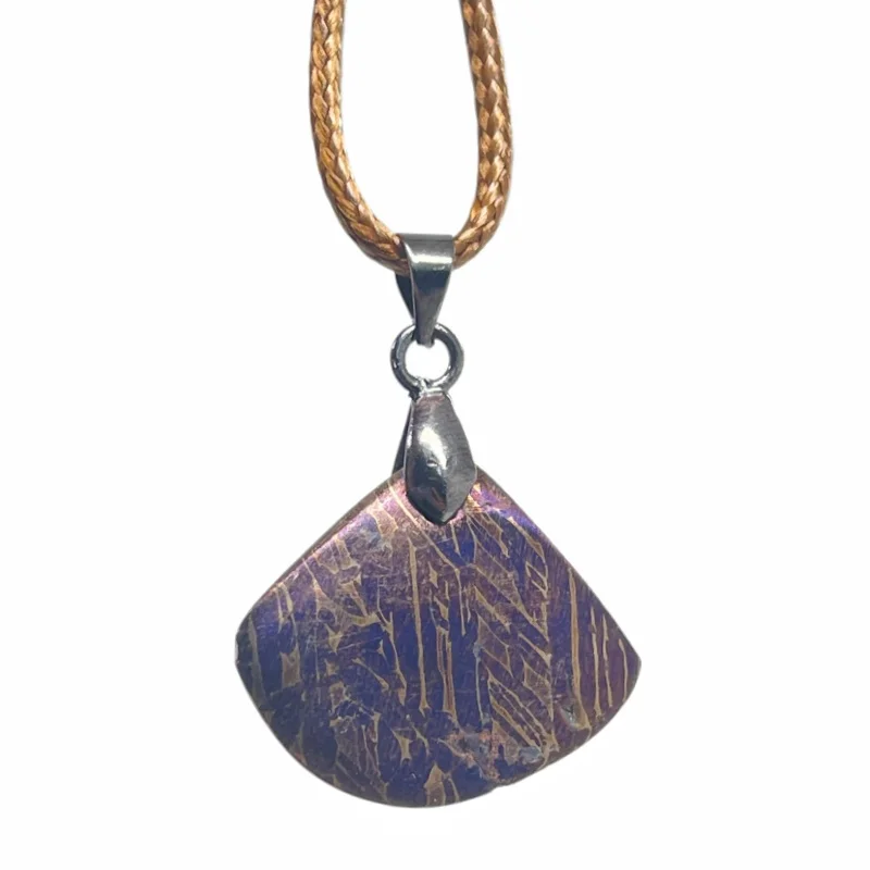 Handmade Muonionalusta Meteorite Fan Slice Color Etched Pendant Unique Necklace Gift For Men Women LK488