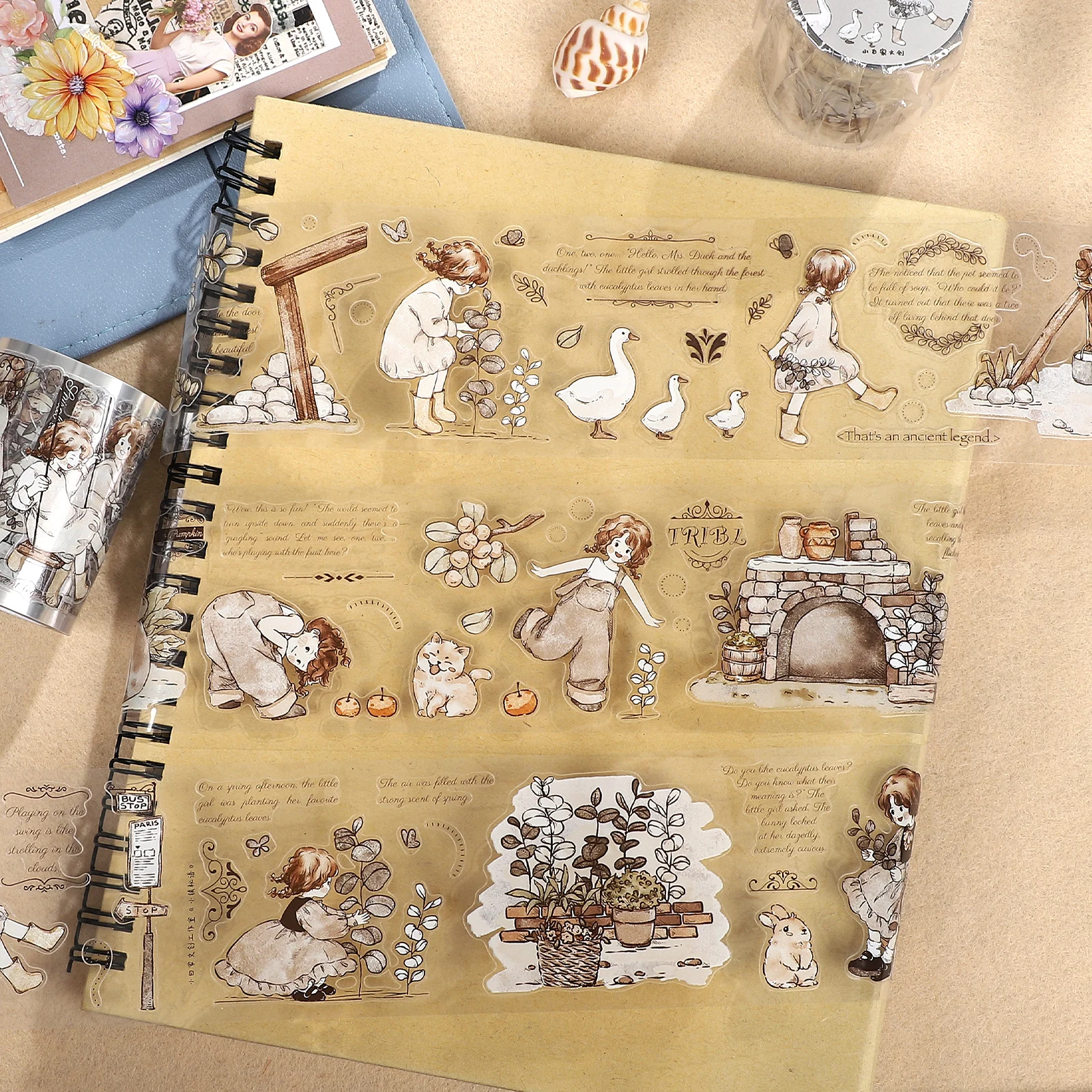 55mm*6m Vintage Cute Girl Town Flower Landscape PET Tape Creative DIY Journal Material Collage Scrapbooking Stationery