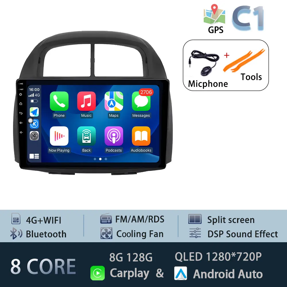 10.1 "Autoradio Android 15 Voor Toyota Passo Myvi Daihatsu Sirion 2006-2011 CarPlay Auto BT Multimedia GPS 360 °   Hoofdeenheid - afbeelding 1
