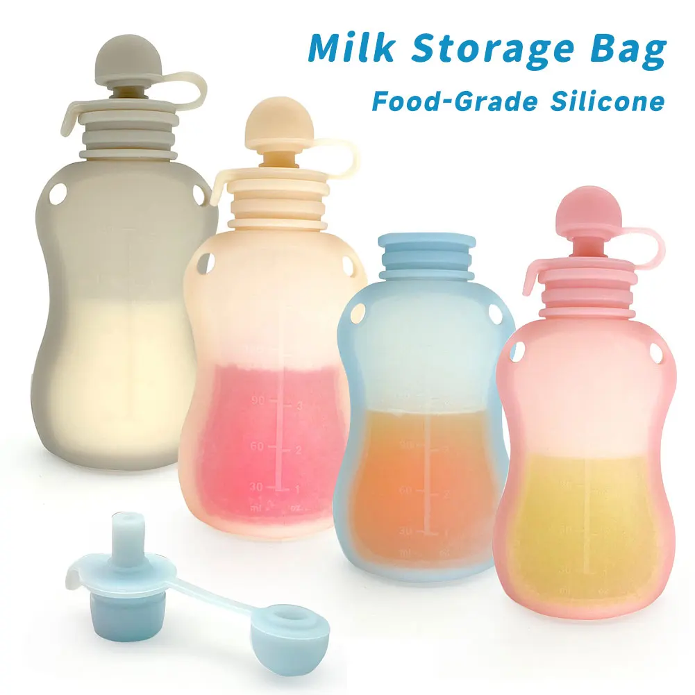 150 مللي أكياس حليب الثدي سيليكون مانعة للتسرب مع مقياس قابل للغسل صديقة للبيئة ذاتية الدائمة تخزين حليب الثدي أثناء السفر