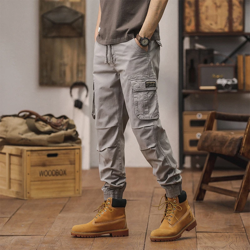 Youth Slim Fit Ankle Pants Multi Pocket Loose Casual Cotton Design Men's Outdoor Functional Hiking Work Trousers