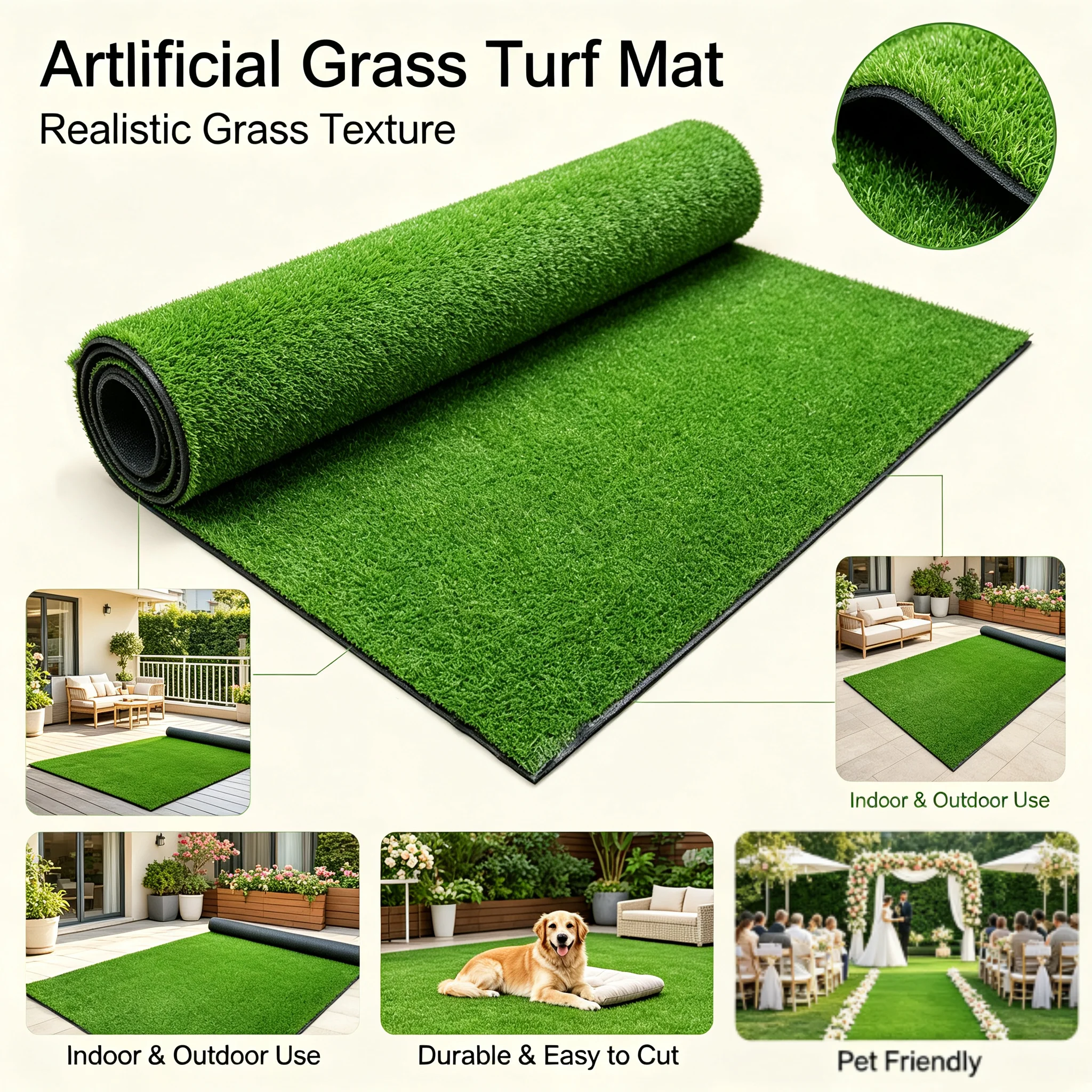 Kunstrasenmatte, künstlicher Rasenteppich, feuchtigkeitsbeständig, flammhemmend, synthetischer Rasen für Garten, Balkon, Spielplatzdekoration