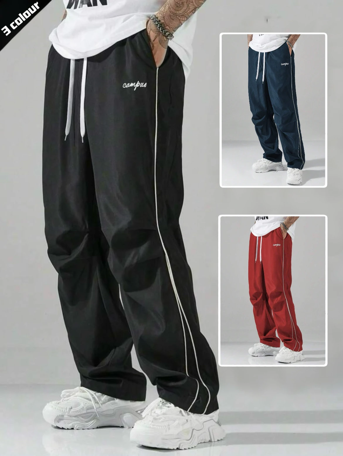 

Men's Striped Three - Color Pants with Pockets: Casual Style for Daily Life, Plus Suitable for Jogging