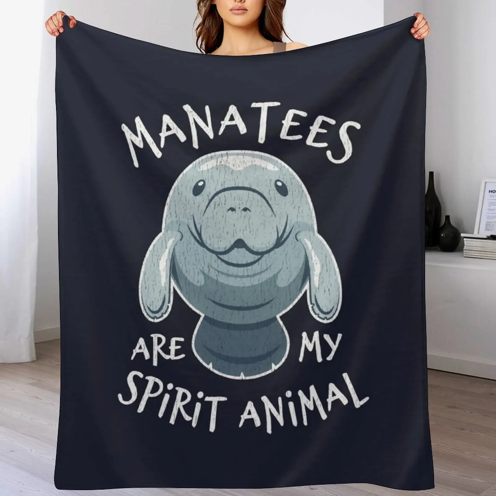 Manatees Are My Spirit Animal - Cute Manatee Throw Blanket Weighted Vintage Luxury Designer Blankets