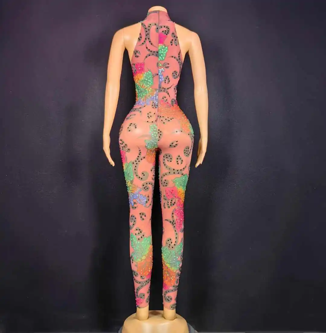 Frauen Strass Stretch Sparkly Showgirl Tänzerin Strampler Bühne Tragen Nachtclub Pole Ballsaal Ärmellose Overalls Für Party Outfit