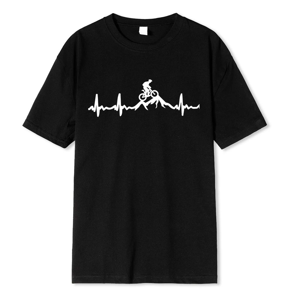 Mountain Bike Heartbeat Biking Print Mens T-shirts Casual Print 2023 Summer Short Sleeves BLACK Tshirt Tees Plus Size Camiseta