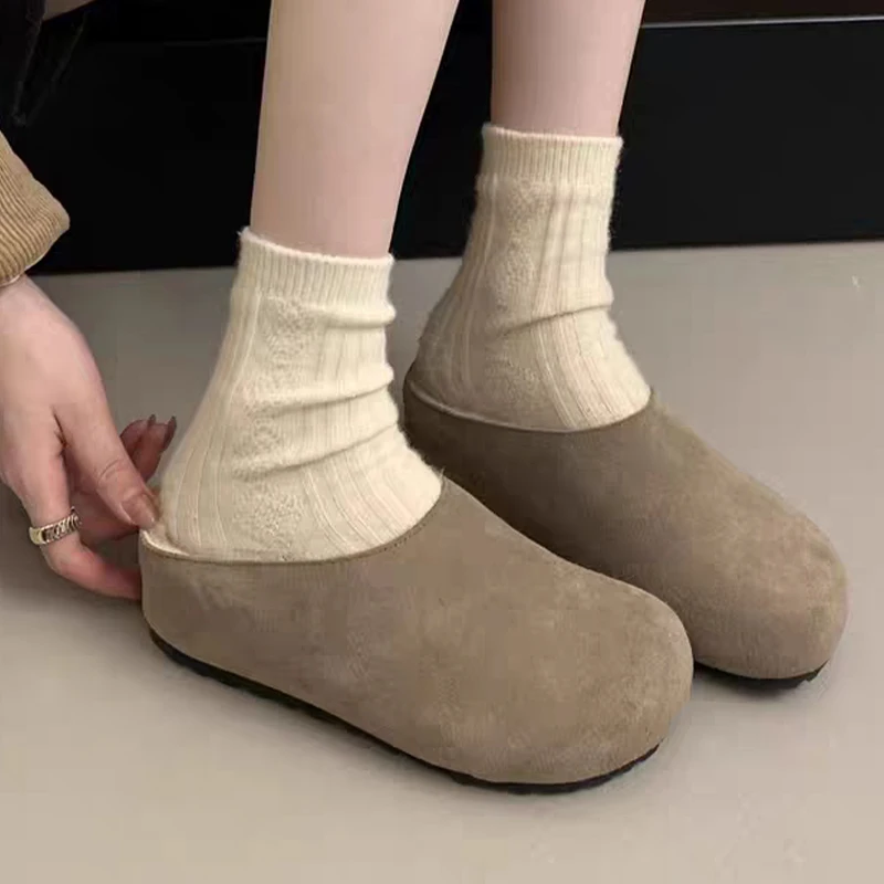 

Хутряные женские хлопковые тапочки на плоской подошве, замшевые теплые модные туфли-лодочки, короткие плюшевые зимние ботинки, новинка 2025 года, повседневные уютные Botas De Mujer