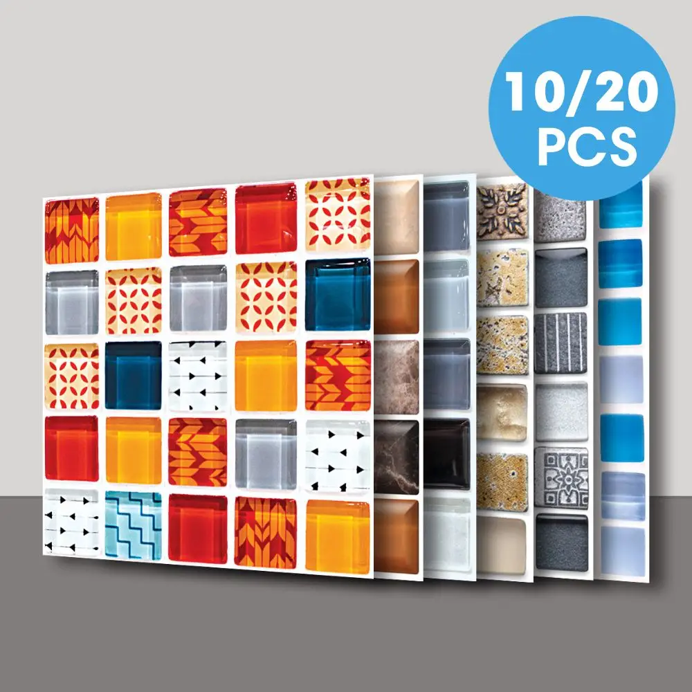 10/20 Pcs Glossy Self-adhesive Tile Stickers, PVC Tile Wall Sticker, Waterproof Wall Decor, Bathroom wall, 20 x 20 cm