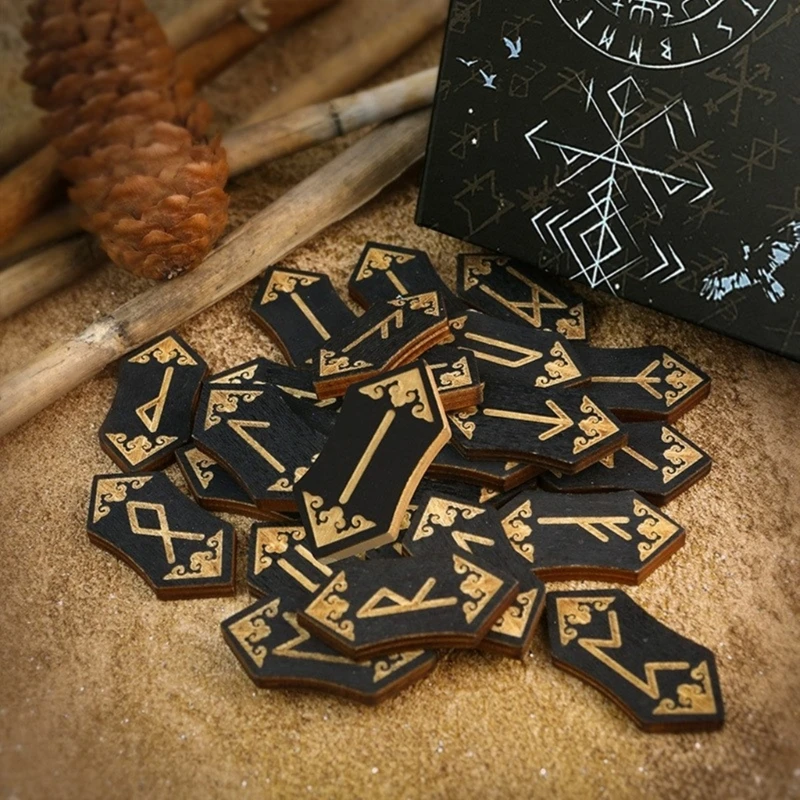 Set of Runes Tarot Cards Magicals Symbol for Divination and Decoration, Includes 24Pieces Storage Bag