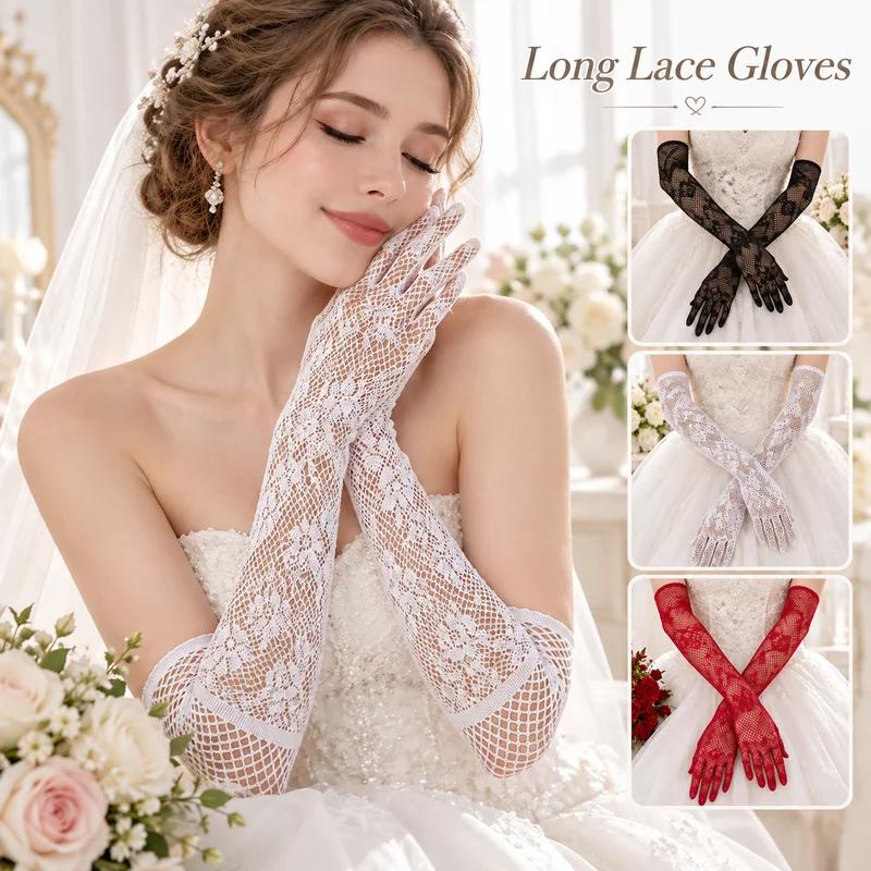 Sexy Long Lace Gloves Mesh Floral Gothic Punk Mittens Nylon Elastic Christmas Halloween Gloves Stretchy Fancy Dress Decoration