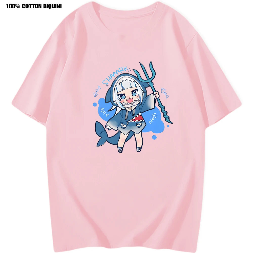 Mens Gawr Gura Little Shark Japanese T-shirt Summer Round Collar Short-Sleeved T Shirts Clothes Anime Streetwear Punk Clothes