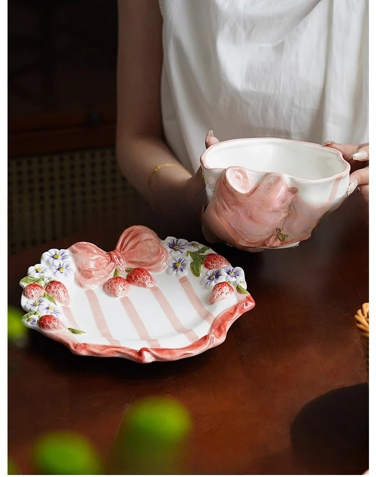 Creative blueberry flower bow cup and plate ceramic cup and plate bowl tableware set