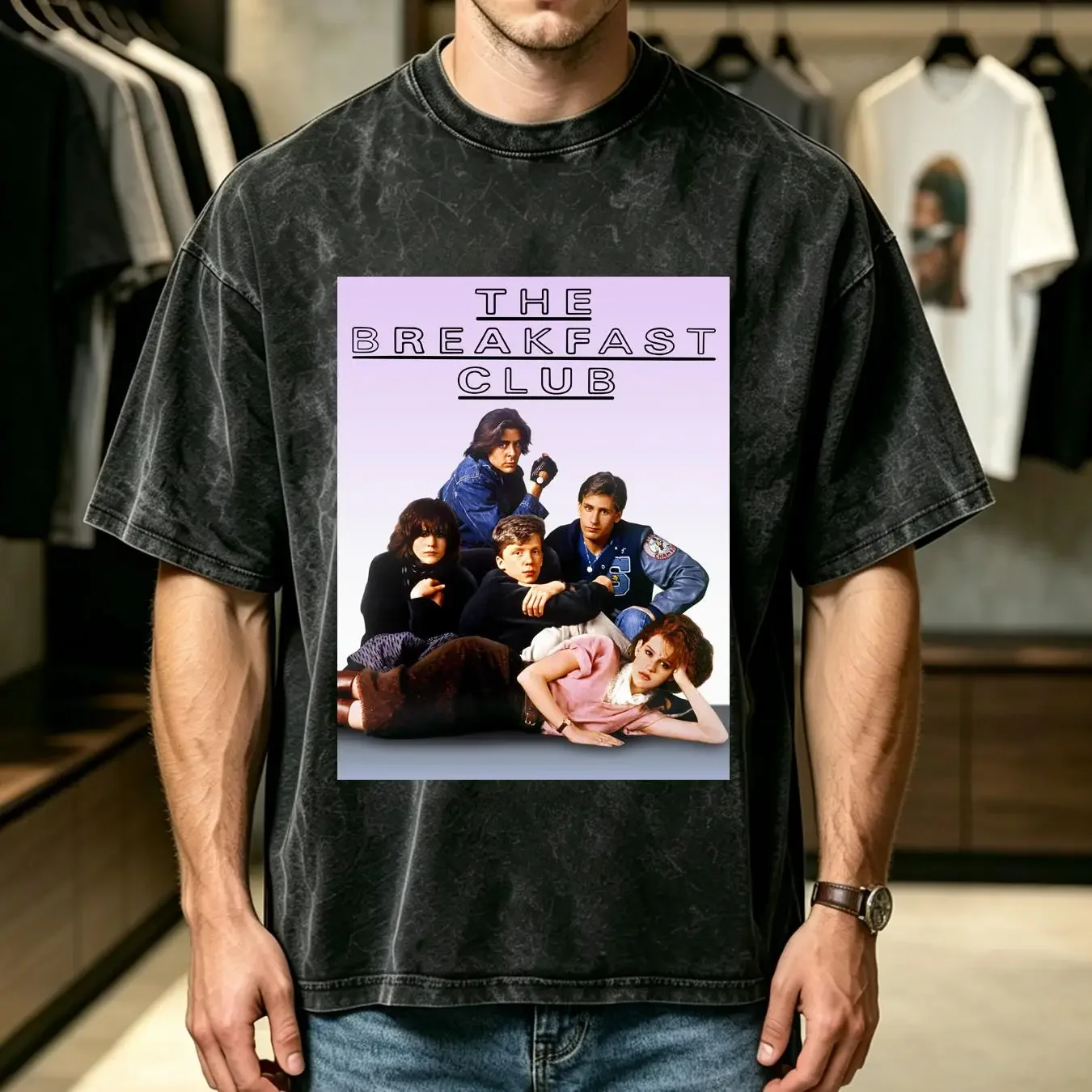 washed T Shirt Breakfast Club Movie Poster Women's Group Photo Class of 1985 Hughes long or short sleeves vintage Washed Casual