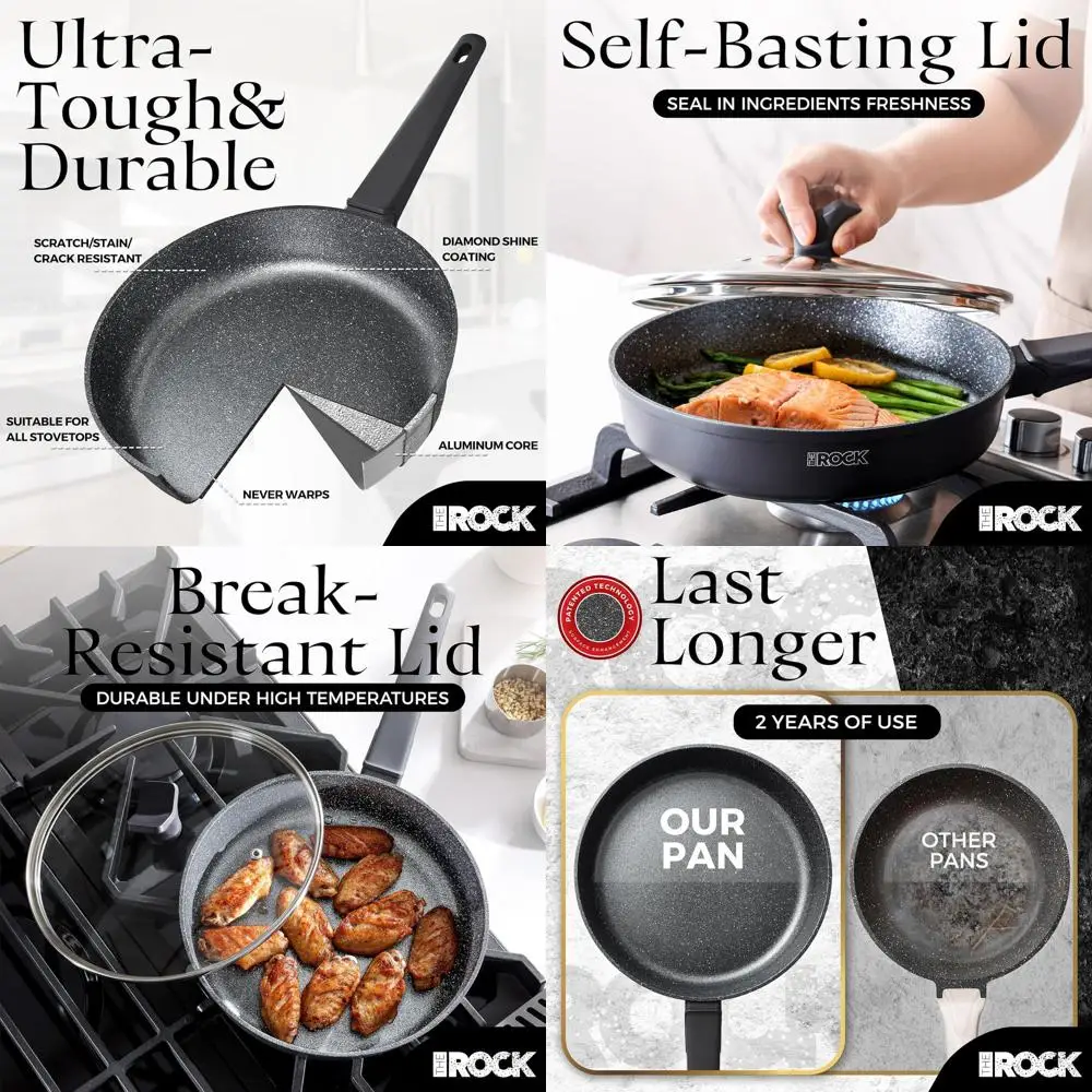 

12,5-дюймовая антипригарная сковорода с крышкой - термостойкая ручка, можно мыть в посудомоечной машине, черная