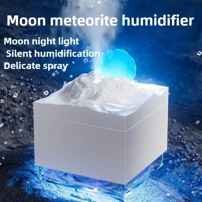 Desktop Humidifier with Colorful Ambient Light USB Port Silent Spray 300ML Large Fog Volume Home Bedroom Creative New Moon Falls