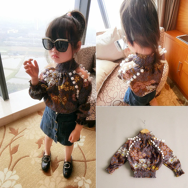 

Spring Girls Tops Baby Retro Shredded Flower Lantern Sleeve Tops Fashion Toddler Girls Long Sleeve Shirts Kids Chiffon Tshirt