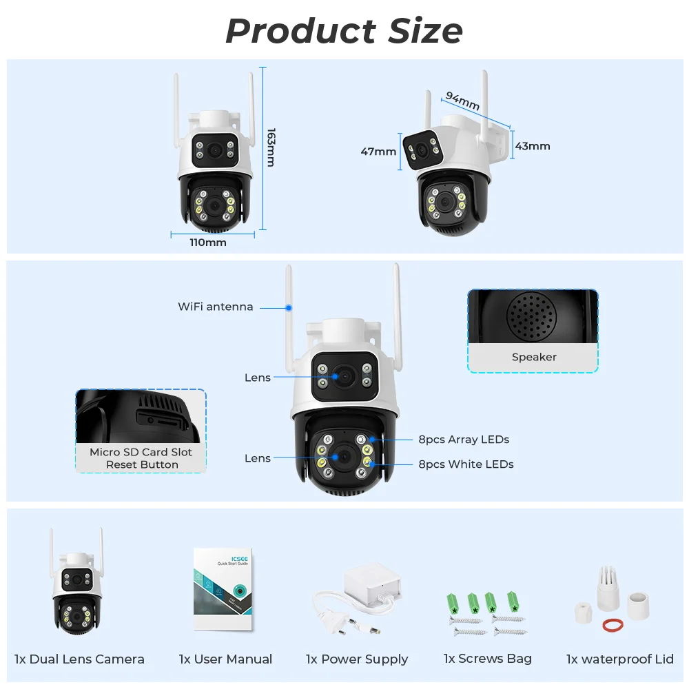 Imagem -02 - Câmera de Vigilância ao ar Livre sem Fio Lente Dupla com Tela Dupla Detecção Humana ai Rastreamento Automático Ptz Wi-fi Aplicativo Icsee 8mp 4k