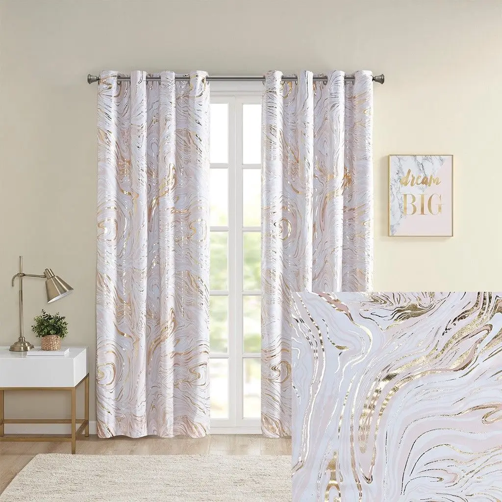 

Grommet Top Printed Marble Metallic Total Blackout Curtain(Only 1 Pc Panel)