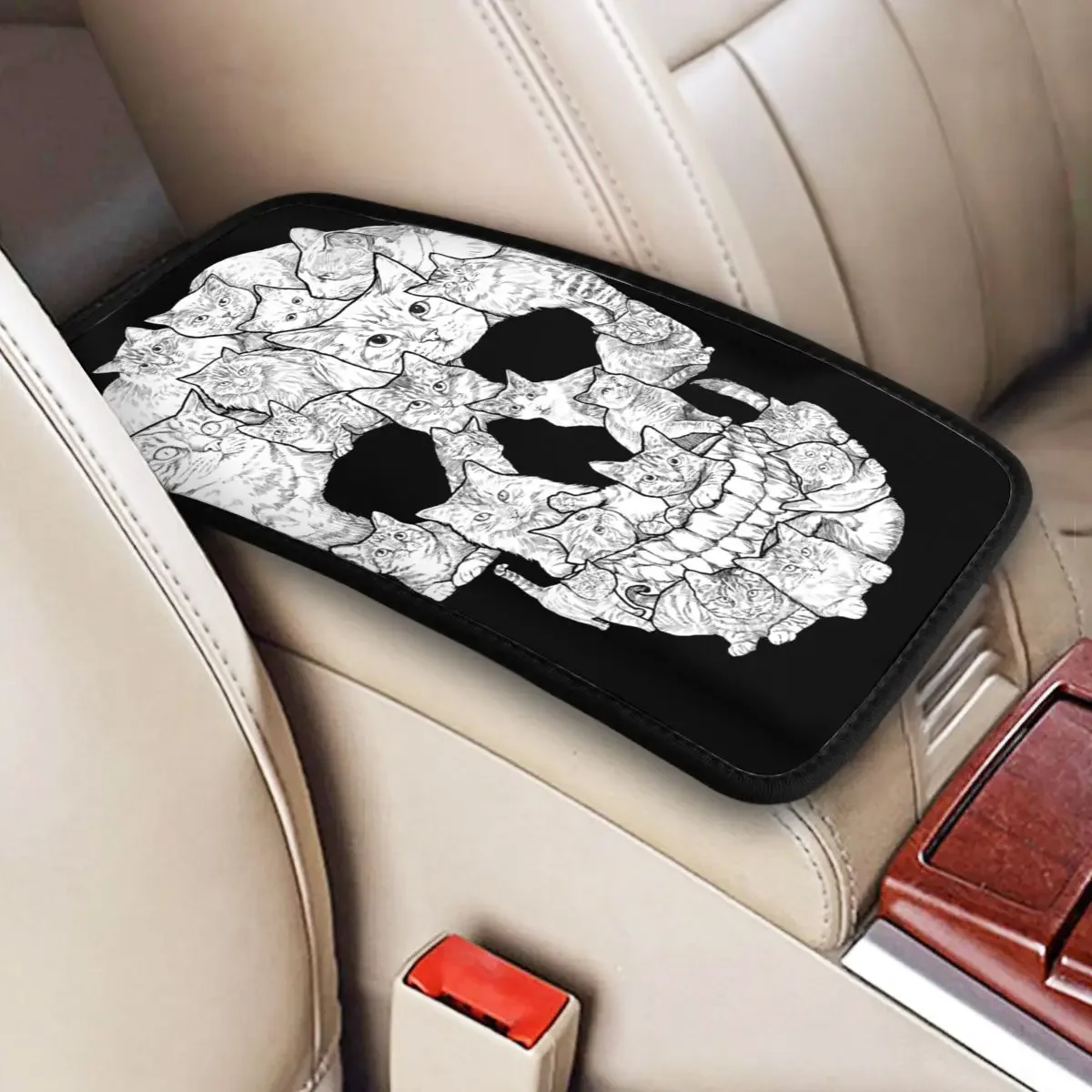 Four Seasons Car Arm Rest Cover Mat Cat Skull Horror Skull Waterproof Center Console Protective Cushion Pad Car Accessories