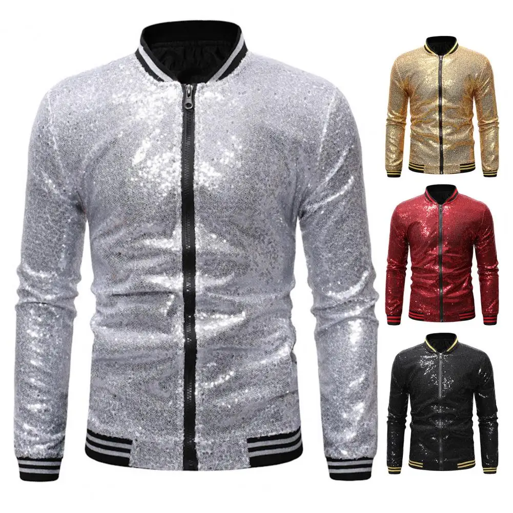 

Mens Windbreaker Jackets Nightclub Stage Party Jackets Costume Streetwear Harajuku Hip Hop Sequin Shiny Jacket Gold Fashion Coat