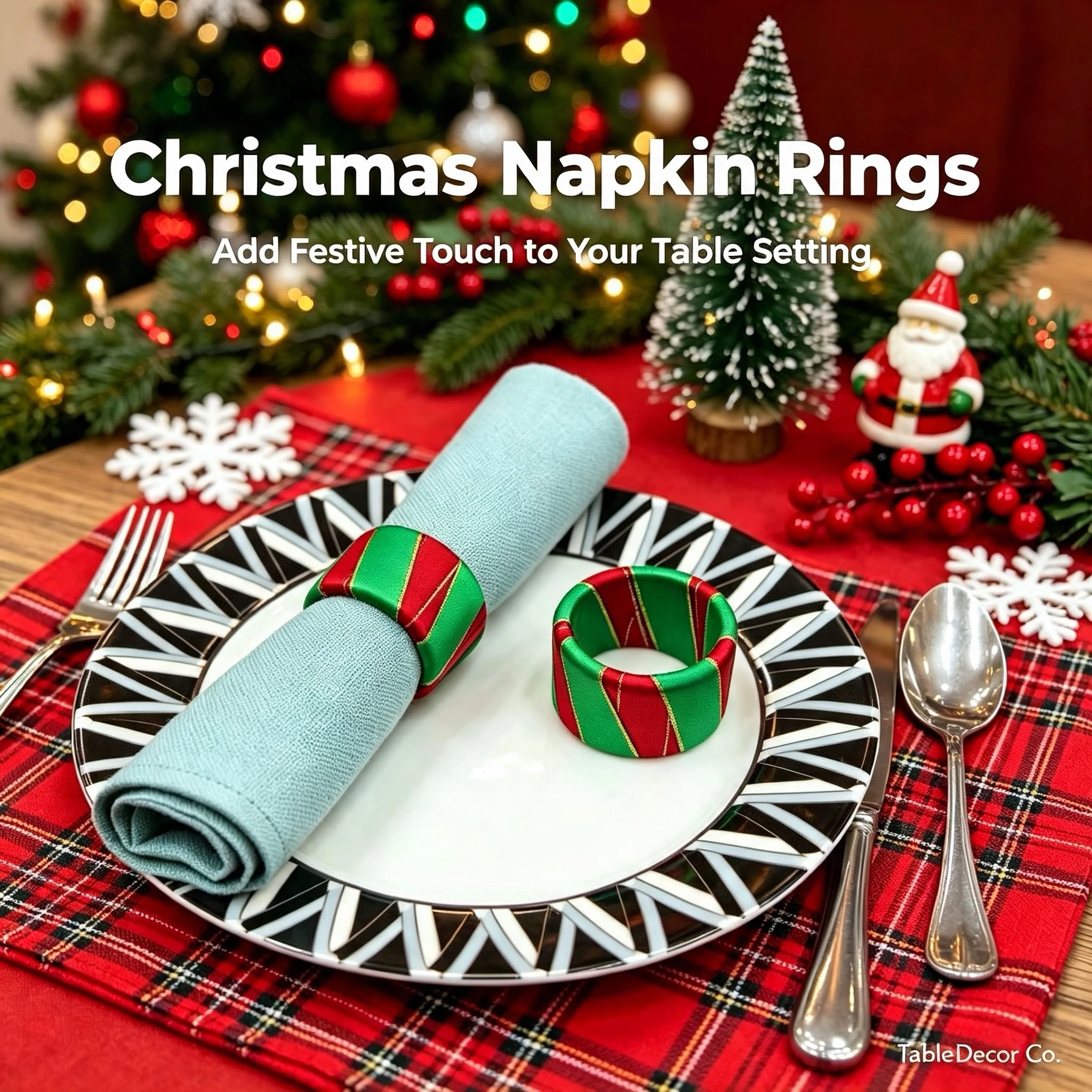 6Pcs New Christmas Color Scheme Napkin Rings, Xmas Table Decor Napkin Holders for Hotel, Western Restaurant & Banquet Table